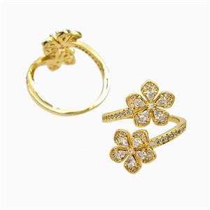 Copper Flower Rings Pave Zirconia 18K Gold Plated, approx 12mm, 18mm dia [FN56194]
