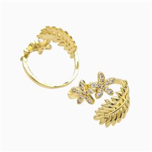 Copper Flower Leaf Rings Pave Zirconia 18K Gold Plated, approx 9mm, 18mm dia [FN56195]