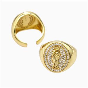 Copper Saint Jude Rings Pave Zirconia 18K Gold Plated, approx 21mm, 18mm dia [FN56208]
