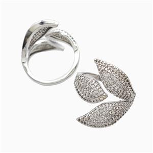 Copper Leaf Rings Pave Zirconia Platinum Plated, approx 25mm, 18mm dia [FN56220]