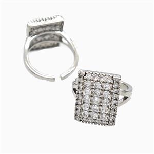 Copper Rectangle Rings Pave Zirconia Platinum Plated, approx 14-18mm, 18mm dia [FN56222]