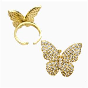 Copper Butterfly Rings Pave Zirconia 18K Gold Plated, approx 25mm, 18mm dia [FN56226]