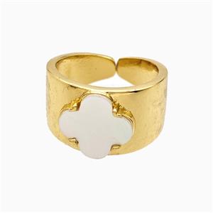 Copper Clover Rings Pave Shell 18K Gold Plated, approx 12.5mm, 18mm dia [FN56227]