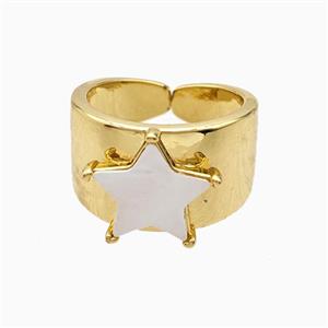 Copper Star Rings Pave Shell 18K Gold Plated, approx 13.5mm, 18mm dia [FN56228]