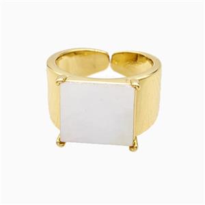 Copper Square Rings Pave Shell 18K Gold Plated, approx 12.5mm, 18mm dia [FN56231]