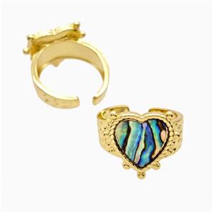 Copper Heart Rings Pave Abalone Shell 18K Gold Plated, approx 19mm, 18mm dia [FN56234]