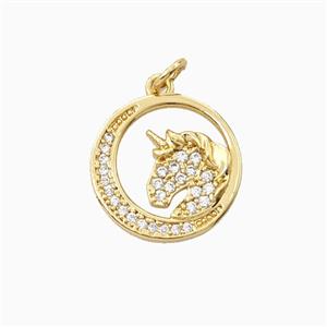 Copper Unicorn Pendant Pave Zirconia 18K Gold Plated, approx 16mm [FN56243]