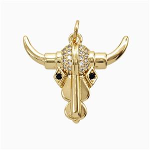 Copper Bullhead Pendant Pave Zirconia 18K Gold Plated, approx 20-25mm [FN56245]