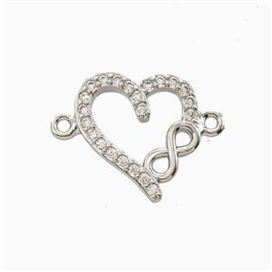 Copper Heart Connector Pave Zirconia Platinum Plated, approx 16-18mm [FN56248]