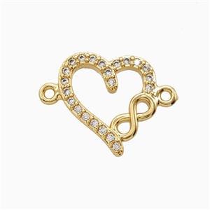 Copper Heart Connector Pave Zirconia 18K Gold Plated, approx 16-18mm [FN56249]