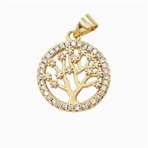 Copper Tree of Life Pendant Pave Zirconia 18K Gold Plated, approx 16mm [FN56254]