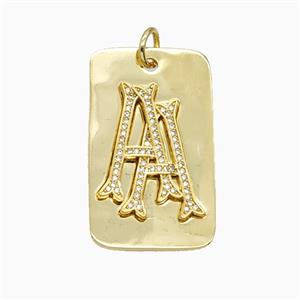 Copper Letter A Pendant Pave Zirconia Rectangle 18K Gold Plated, approx 25-40mm [FN56262]