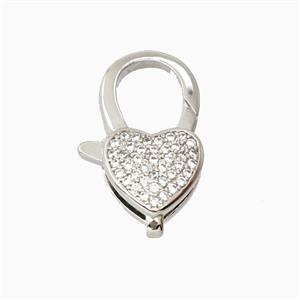 Copper Heart Lobster Clasp Pave Zirconia Platinum Plated, approx 10-19mm [FN56279]