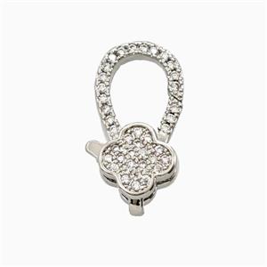 Copper Clover Lobster Clasp Pave Zirconia Platinum Plated, approx 9-19mm [FN56281]
