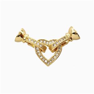 Copper Heart Connector Clasp Pave Zirconia 18K Gold Plated, approx 10-25mm, 5-11mm [FN56283]