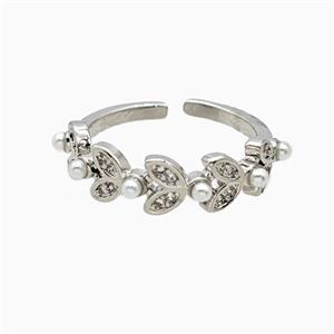 Copper Leaf Rings Pave Zirconia Resin Platinum Plated, approx 6mm, 18mm dia [FN56297]