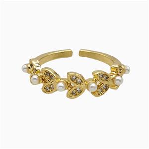 Copper Leaf Rings Pave Zirconia Resin 18K Gold Plated, approx 6mm, 18mm dia [FN56298]