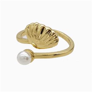 Copper Scallop Shell Rings Pave Resin18K Gold Plated, approx 5mm, 12mm, 18mm dia [FN56302]