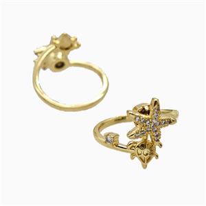 Copper Tortoise Starfish Rings Pave Zirconia 18K Gold Plated, approx 11mm, 18mm dia [FN56312]