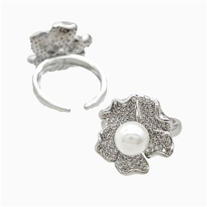 Copper Flower Rings Pave Zirconia Resin Platinum Plated, approx 20mm, 18mm dia [FN56319]