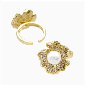Copper Flower Rings Pave Zirconia Resin 18K Gold Plated, approx 20mm, 18mm dia [FN56320]