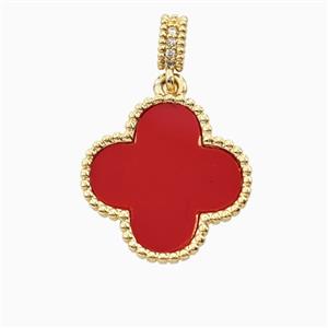 Copper Clover Pendant Pave Shell 18K Gold Plated, approx 18mm [FN56328]
