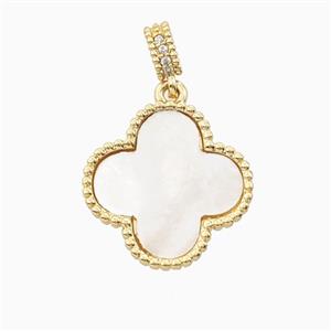 Copper Clover Pendant Pave Shell 18K Gold Plated, approx 18mm [FN56329]
