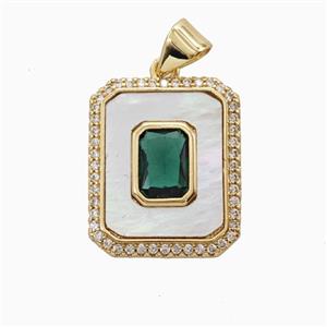 Copper Rectangle Pendant Pave Zirconia Shell 18K Gold Plated, approx 15-18mm [FN56333]