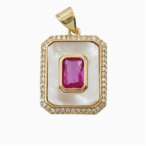 Copper Rectangle Pendant Pave Zirconia Shell 18K Gold Plated, approx 15-18mm [FN56334]