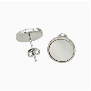 Copper Stud Earrings Pave Shell Platinum Plated, approx 12mm [FN56335]