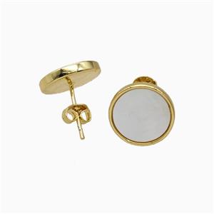 Copper Stud Earrings Pave Shell 18K Gold Plated, approx 12mm [FN56336]