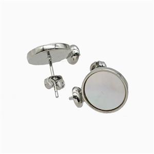 Copper Stud Earrings Pave Shell Platinum Plated, approx 12mm [FN56337]