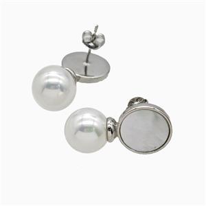 Copper Stud Earrings Pave Shell Resin Platinum Plated, approx 10mm, 12mm [FN56339]