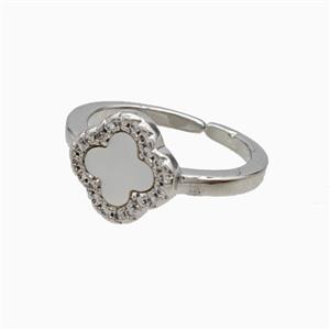 Copper Clover Rings Pave Zirconia Shell Platinum Plated, approx 12mm, 18mm dia [FN56340]