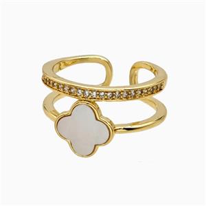 Copper Clover Rings Pave Zirconia Shell 18K Gold Plated, approx 10mm, 18mm dia [FN56342]