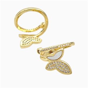 Copper Butterfly Rings Pave Zirconia Shell 18K Gold Plated, approx 15mm, 18mm dia [FN56343]