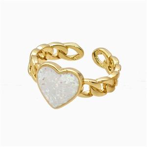 Copper Heart Rings Pave Fireopal 18K Gold Plated, approx 10mm, 18mm dia [FN56346]