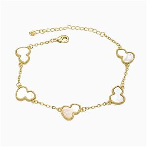 Copper Gourd Bracelet Pave Shell 18K Gold Plated, approx 10-13mm, 22cm length [FN56349]