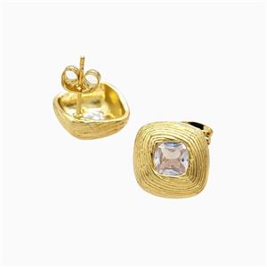 Copper Stud Earrings Pave Zirconia 18K Gold Plated, approx 12-14mm [FN56352]