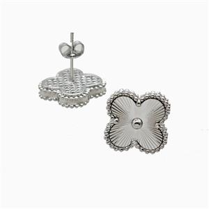 Copper Clover Stud Earrings Platinum Plated, approx 15mm [FN56359]