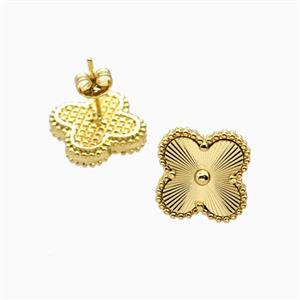 Copper Clover Stud Earrings 18K Gold Plated, approx 15mm [FN56360]