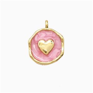 Copper Heart Pendant Pink Enamel 18K Gold Plated, approx 11-12mm [FN56362]