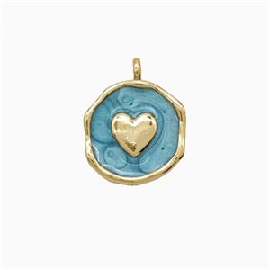 Copper Heart Pendant Green Enamel 18K Gold Plated, approx 11-12mm [FN56363]