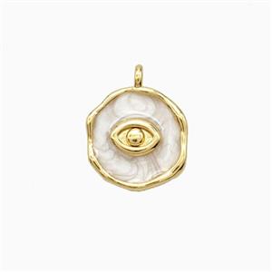 Copper Eye Pendant White Enamel 18K Gold Plated, approx 11-12mm [FN56364]