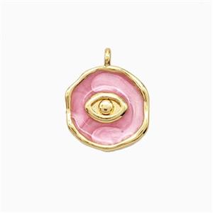 Copper Eye Pendant Pink Enamel 18K Gold Plated, approx 11-12mm [FN56365]