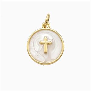 Copper Cross Pendant White Enamel 18K Gold Plated, approx 13mm [FN56367]