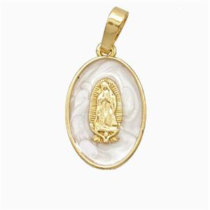 Copper Jesus Pendant White Enamel 18K Gold Plated, approx 12-17mm [FN56370]