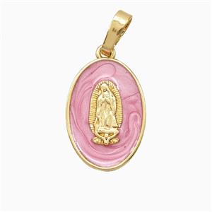 Copper Jesus Pendant Pink Enamel 18K Gold Plated, approx 12-17mm [FN56371]