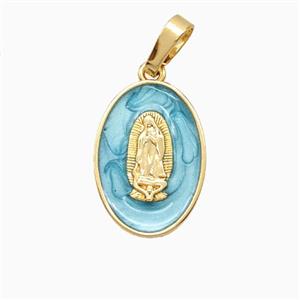 Copper Jesus Pendant Teal Enamel 18K Gold Plated, approx 12-17mm [FN56372]