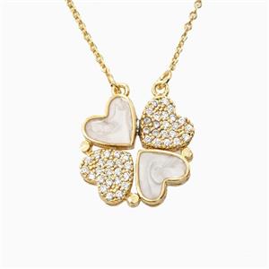 Copper Heart Clover Necklace Pave Zirconia Enamel Gold Plated, approx 18mm, 42-47cm length [FN56373]